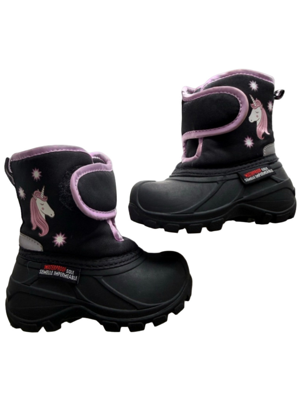 Baby Black Purple Unicorn Rain & Snow Boots Size 6